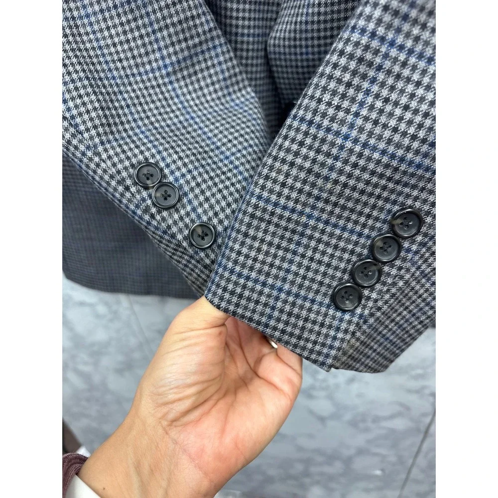 Hart Schaffner Marx Houndstooth‎ Blazer Tailored Sport Coat USA Academia 48R